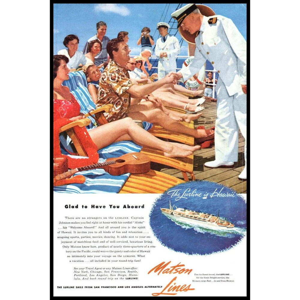 1953 Matson Lines Lurline Cruise Ship Hawaii Vintage Print Ad Teak Deck Chairs